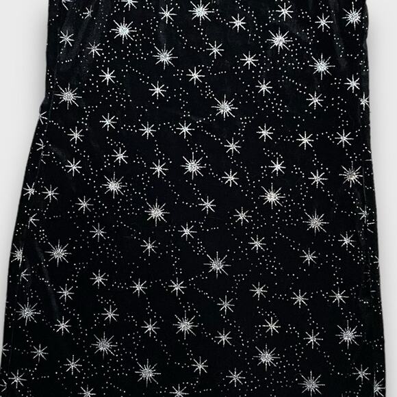 BOUTIQUE Y2K VELOUR CELESTIAL STARS MINI PARTY DRESS BLACK SILVER SMALL - Picture 5 of 7